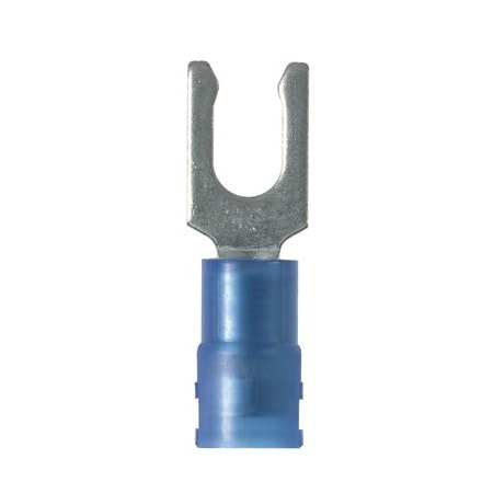 Panduit Locking Fork Terminal, #6 Stud Size, Nylon Insulated, Blue, 100 PK PN14-6LFW-C